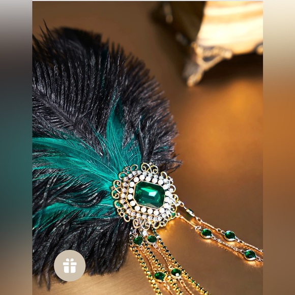 Babeyond beads studded tinted feather headband / forest green / roaring 20s - Picture 3 of 4